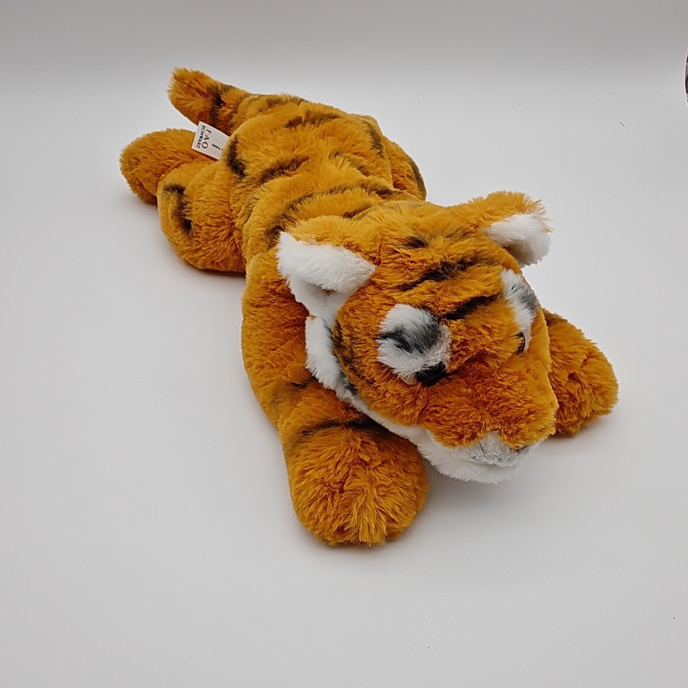 FAO Schwarz Tiger Plush Stuffed Animal Laying Realistic Orange Black Striped